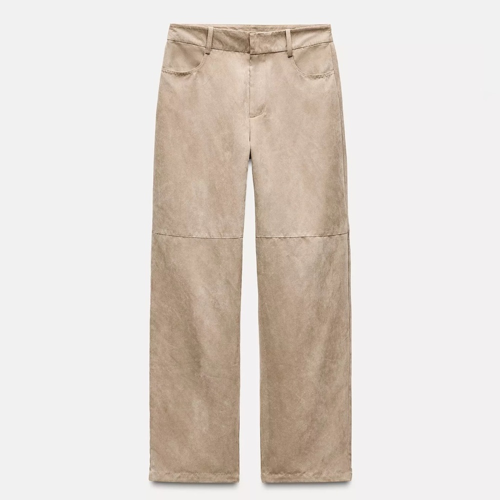 Zara Straight Faux Suede Tan Pants